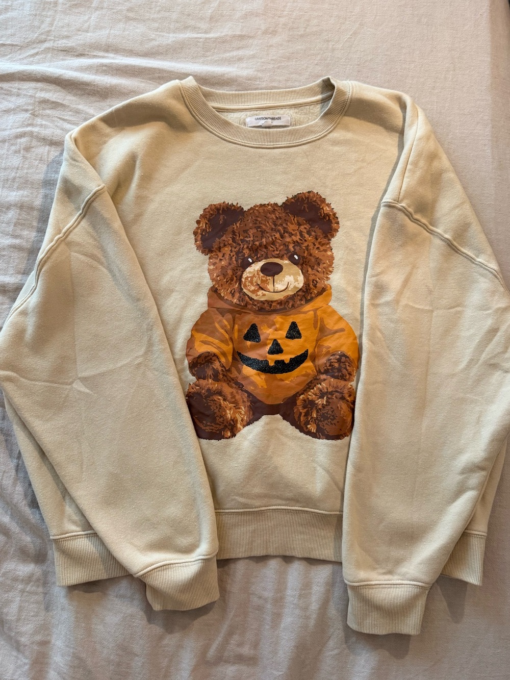 Grayson Threads Teddy Bear Halloween Sweatshirt Beige Large